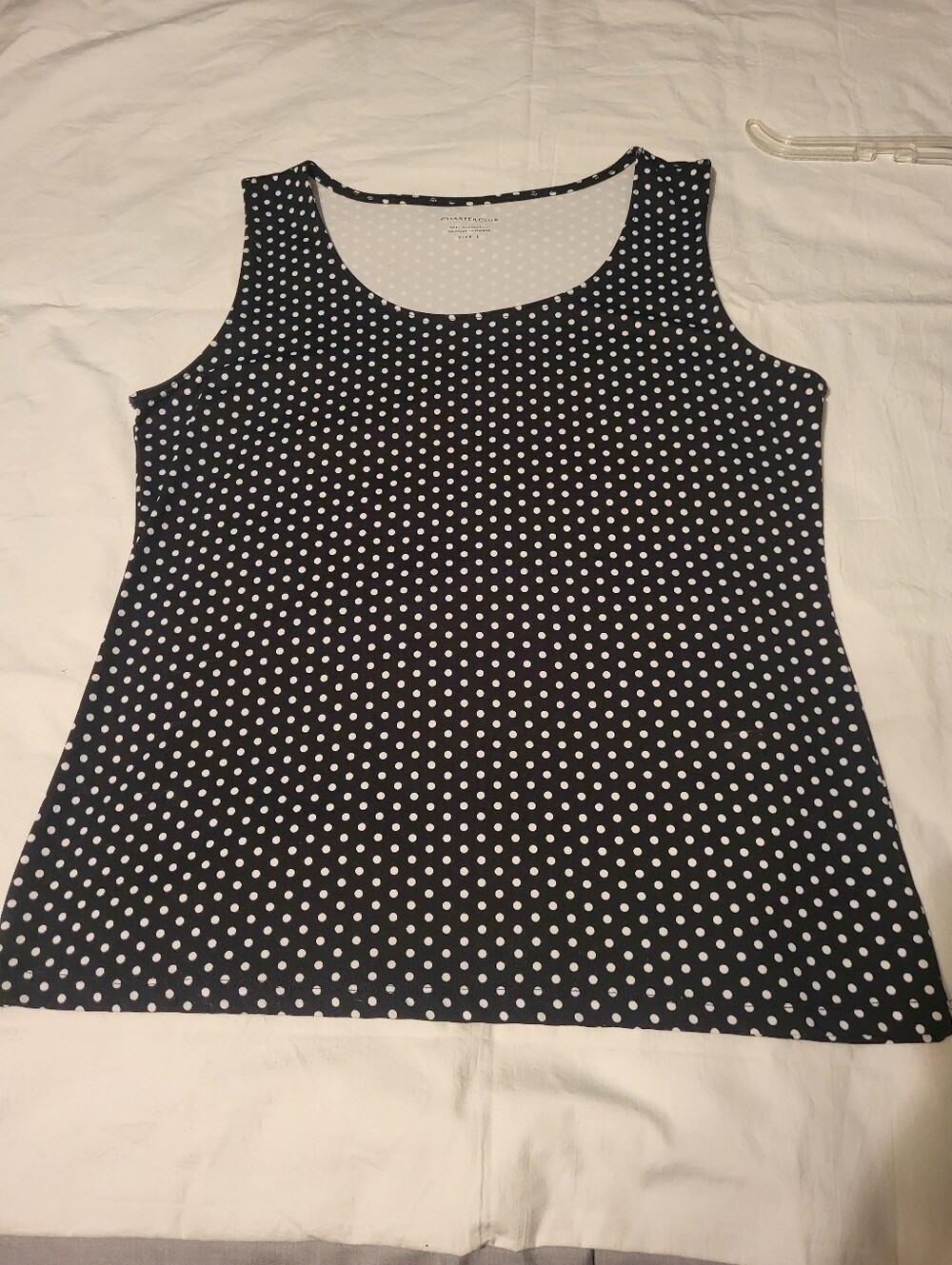 Charter Club Black Tank with White Polka Dots Large